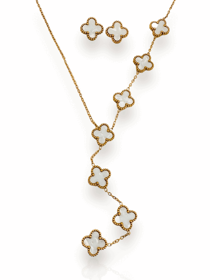Conjunto Colar e Brinco Lariat Folheado a Ouro 18k e Prata Inspiração, aço inoxidável