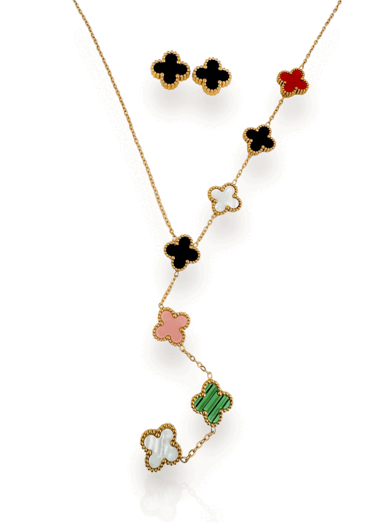 Conjunto Colar e Brinco Lariat Folheado a Ouro 18k e Prata Inspiração, aço inoxidável