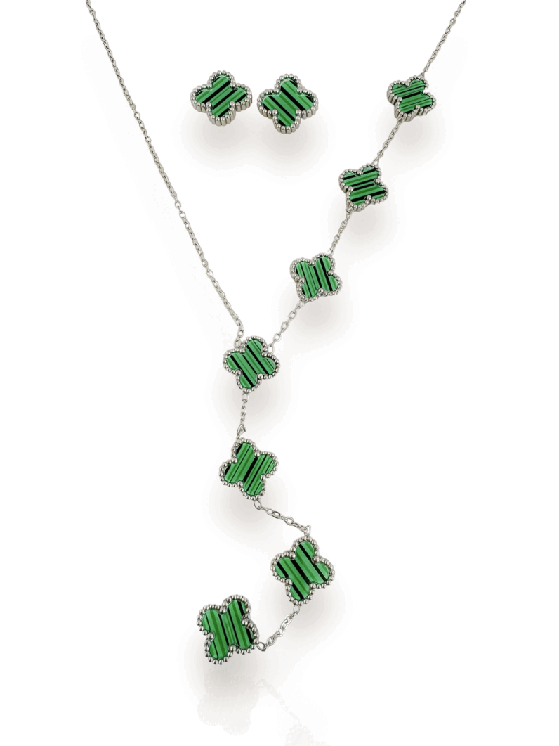 Conjunto Colar e Brinco Lariat Folheado a Ouro 18k e Prata Inspiração, aço inoxidável