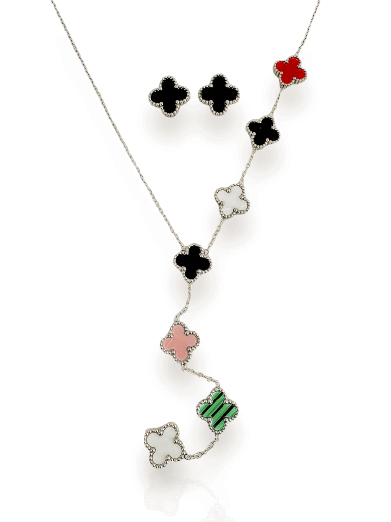 Conjunto Colar e Brinco Lariat Folheado a Ouro 18k e Prata Inspiração, aço inoxidável