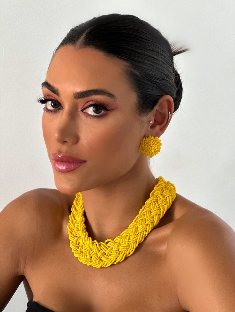 Conjunto Colar e Brinco Trançado de Miçanga