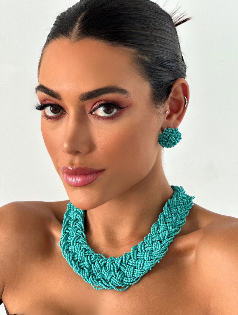 Conjunto Colar e Brinco Trançado de Miçanga