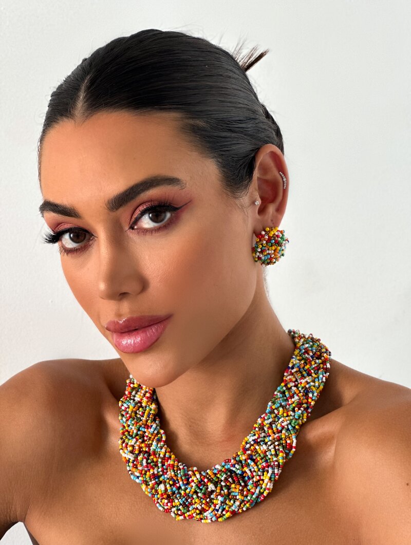 Conjunto Colar e Brinco Trançado de Miçanga