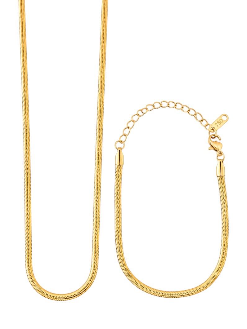 Conjunto Colar e Pulseira Aço Inoxidável Ouro 18k Fita Laminada