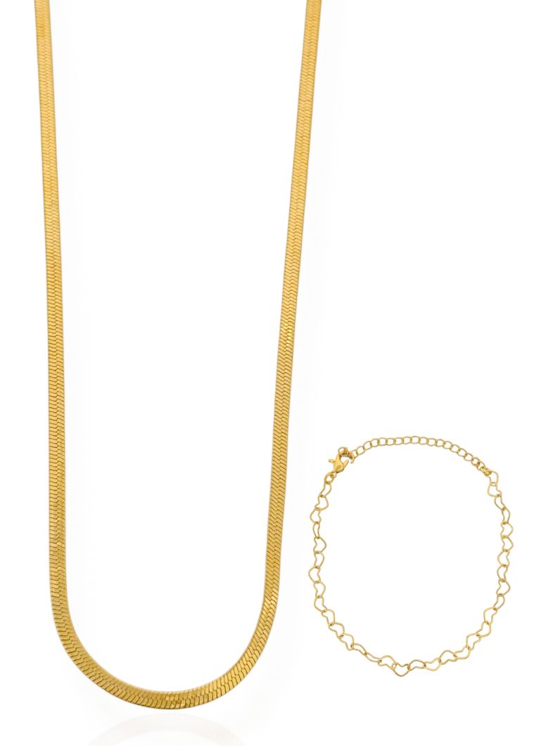 Conjunto Colar e Pulseira Folheado a Ouro 18k Amor Veraneio