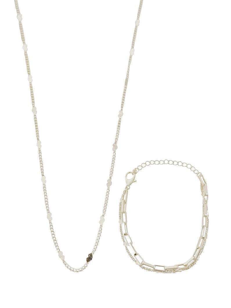 Conjunto Colar e Pulseira Folheado a Ouro 18k Corações e Elos Quadrados