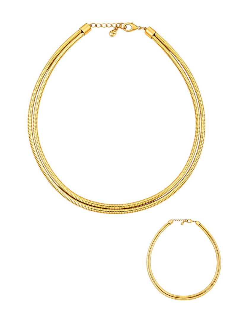 Conjunto Colar e Pulseira Folheado a Ouro 18k e Prata Fios Rabo de Rato