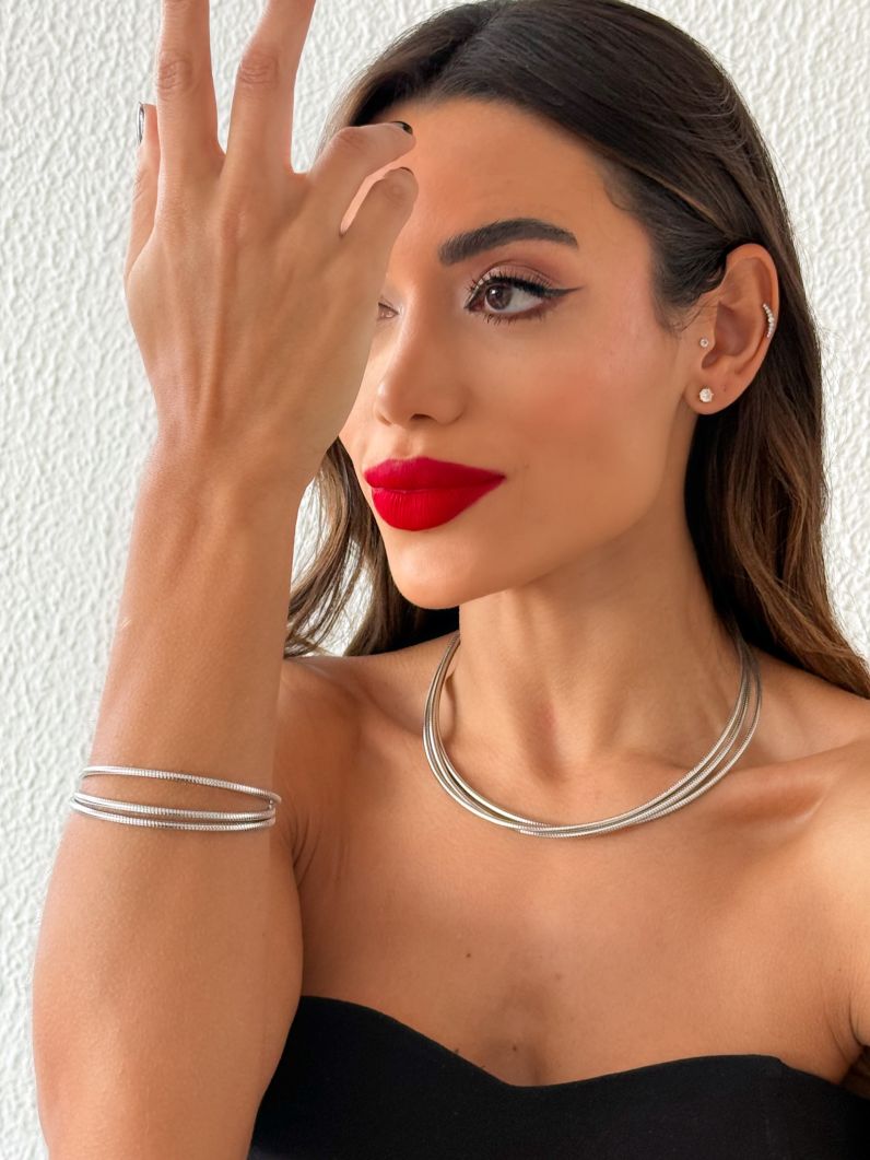 Conjunto Colar e Pulseira Folheado a Ouro 18k e Prata Fios Rabo de Rato