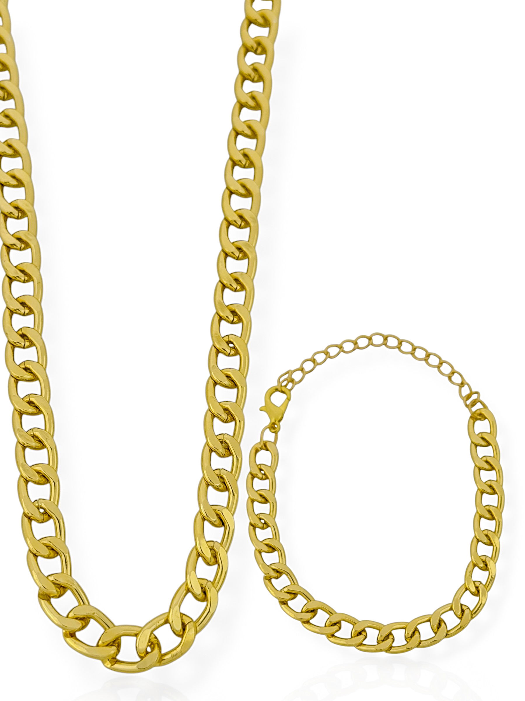 Conjunto Colar e Pulseira Folheado a Ouro 18k Elos Grumet