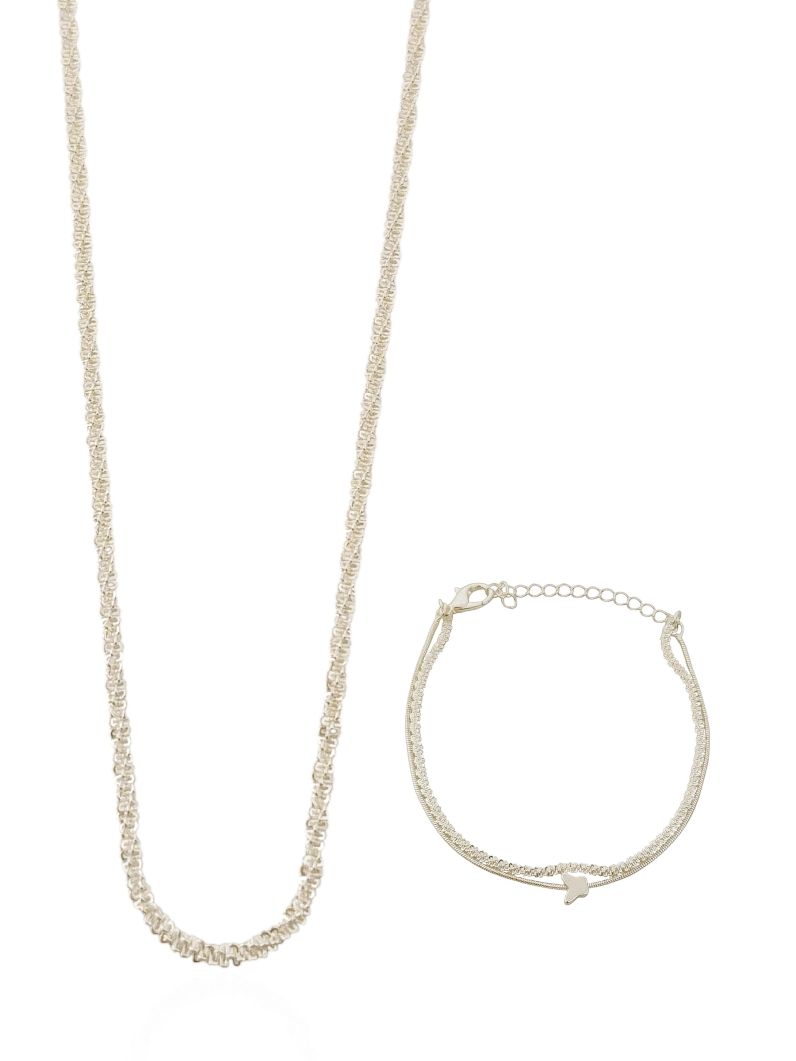 Conjunto Colar e Pulseira Folheado a Ouro 18k Elos Torcidos e Borboleta