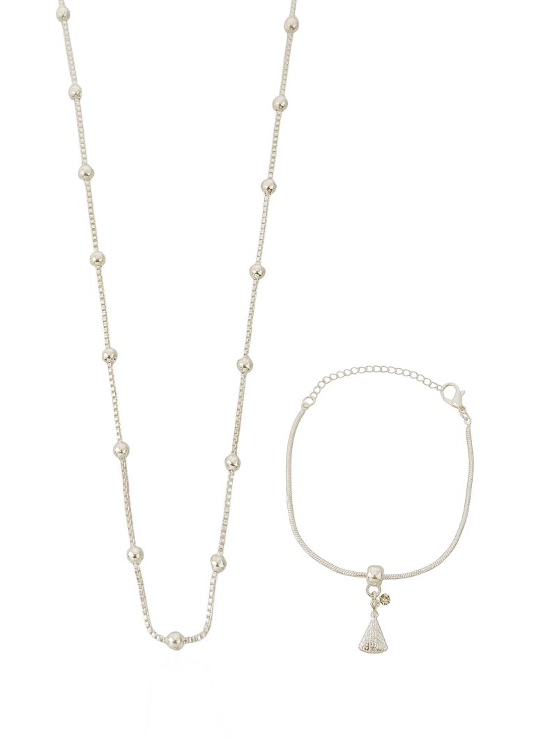 Conjunto Colar e Pulseira Folheado a Ouro 18k Esfera e Nossa Senhora