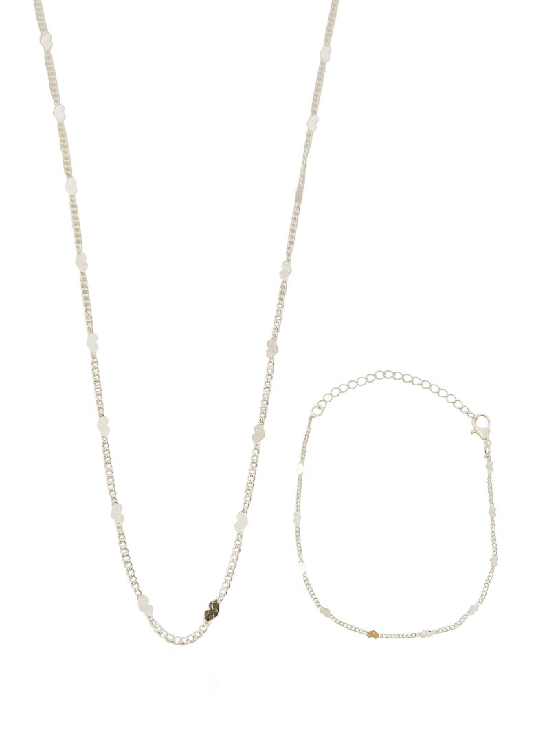 Conjunto Colar e Pulseira Folheado a Ouro 18k Mini Corações