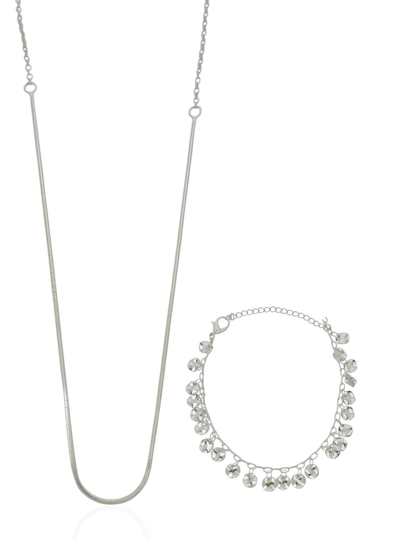 Conjunto Colar e Pulseira Folheado a Prata 925 Circulos Martelados