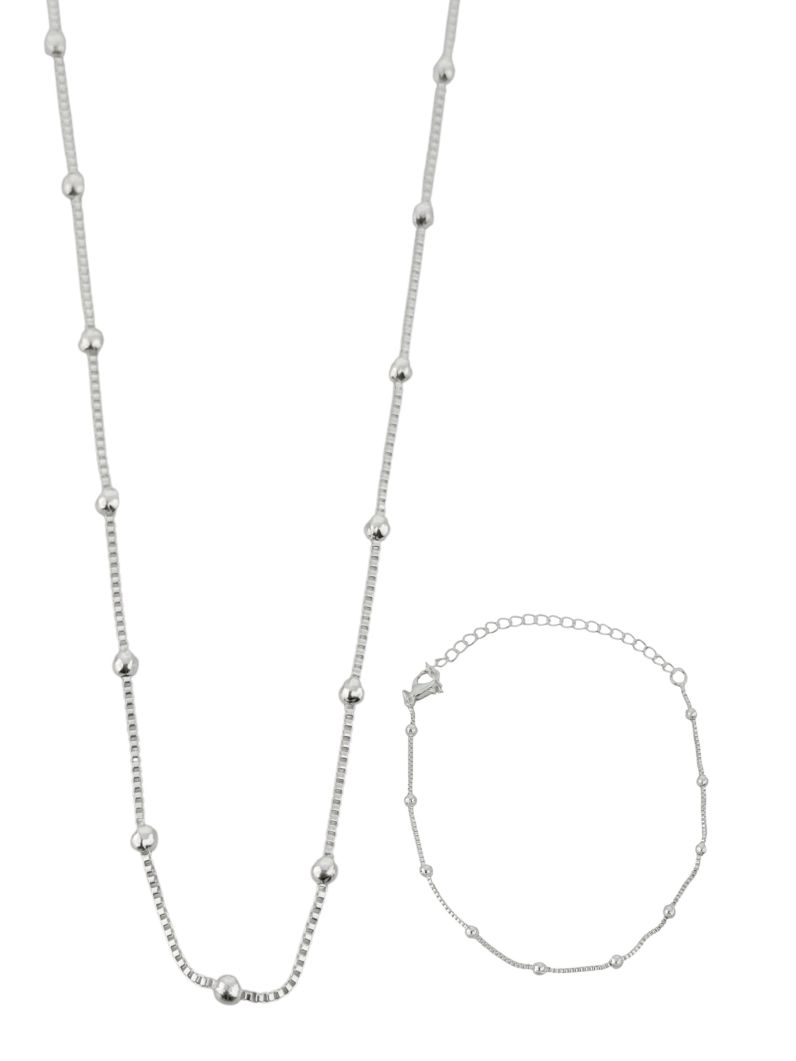 Conjunto Colar e Pulseira Folheado a Prata 925 Com Esferas