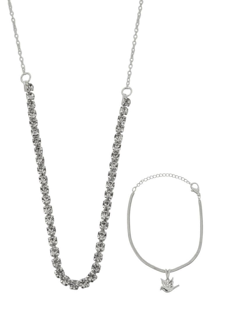 Conjunto Colar e Pulseira Folheado a Prata 925 Cristais e Espírito Santo