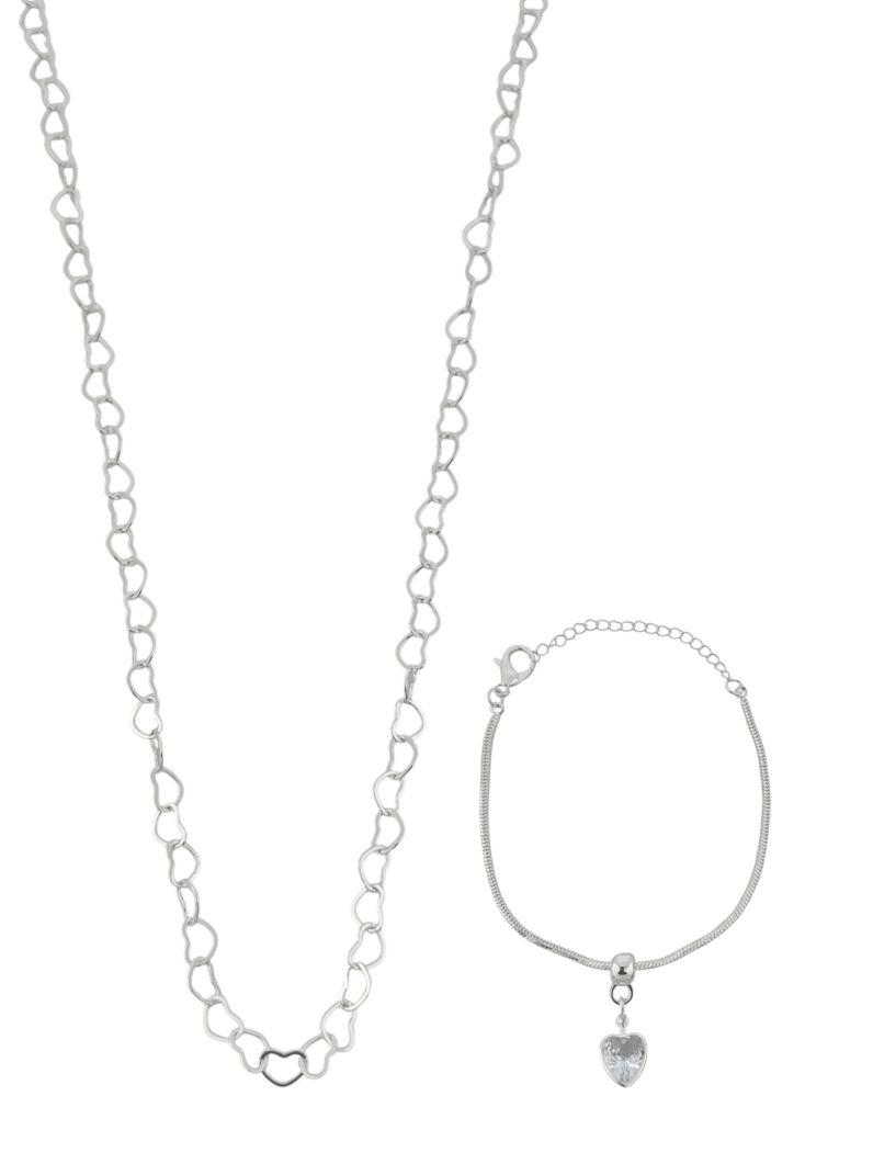 Conjunto Colar e Pulseira Folheado a Prata 925 Design Coração