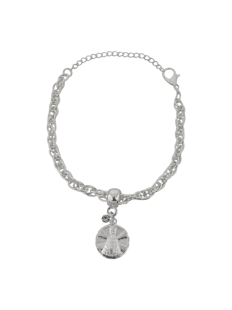Conjunto Colar e Pulseira Folheado a Prata 925 Elos Com Pingente Nossa Senhora