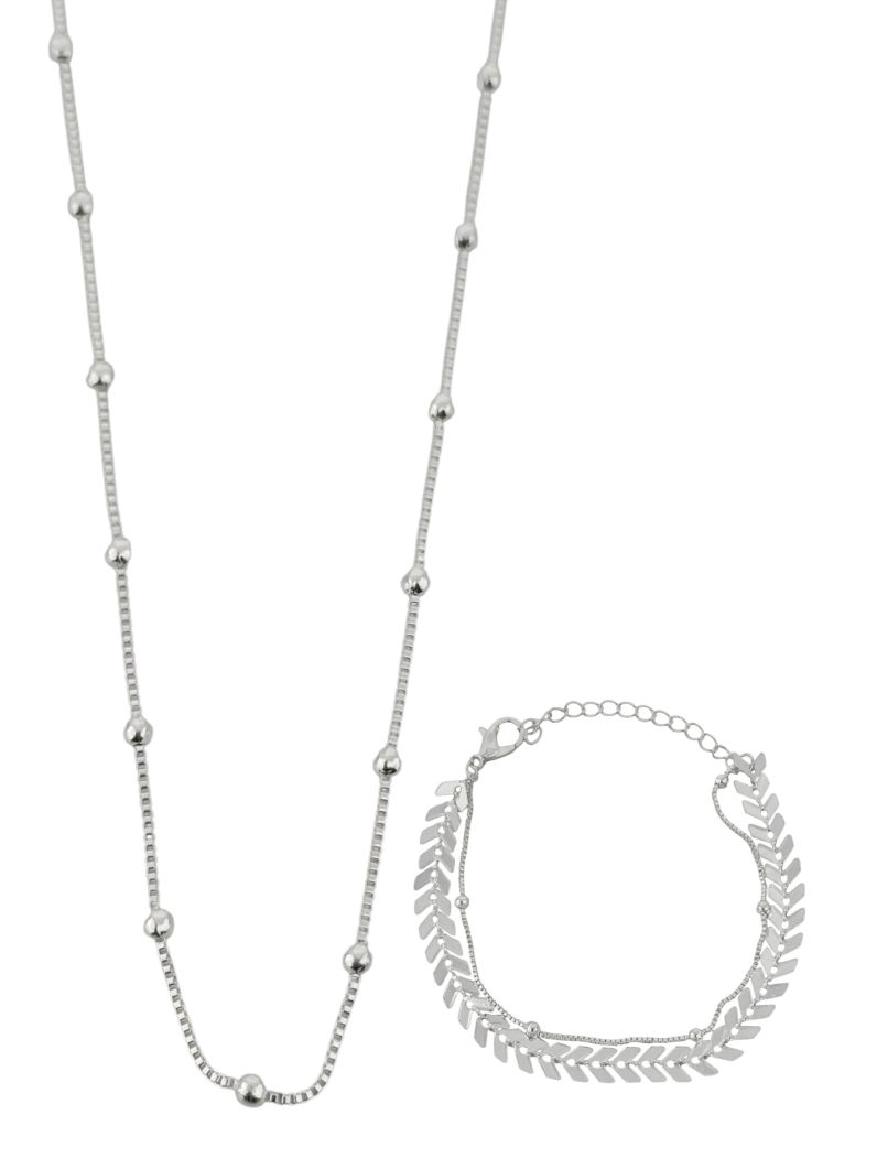 Conjunto Colar e Pulseira Folheado a Prata 925 Escamas e Esferas