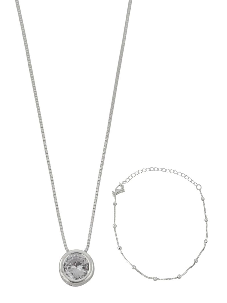 Conjunto Colar e Pulseira Folheado a Prata 925 Esferas e Ponto de Luz