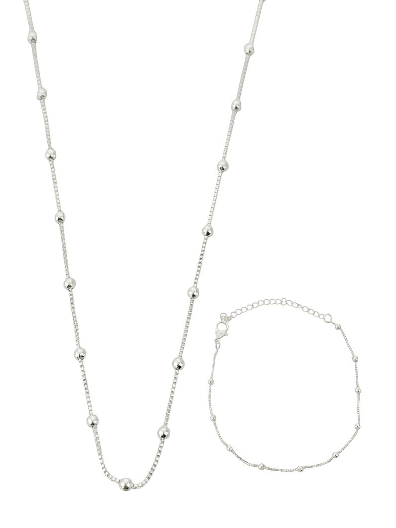 Conjunto Colar e Pulseira Folheado a Prata 925 Mini Esferas
