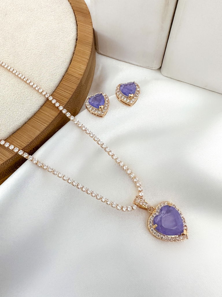 Conjunto de colar e brinco em micro zircônia com pedra fusion folheado a ouro 18k e prata 925
