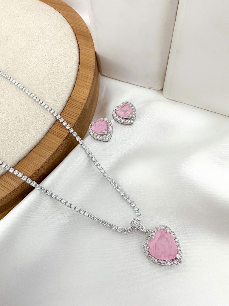 Conjunto de colar e brinco em micro zircônia com pedra fusion folheado a ouro 18k e prata 925