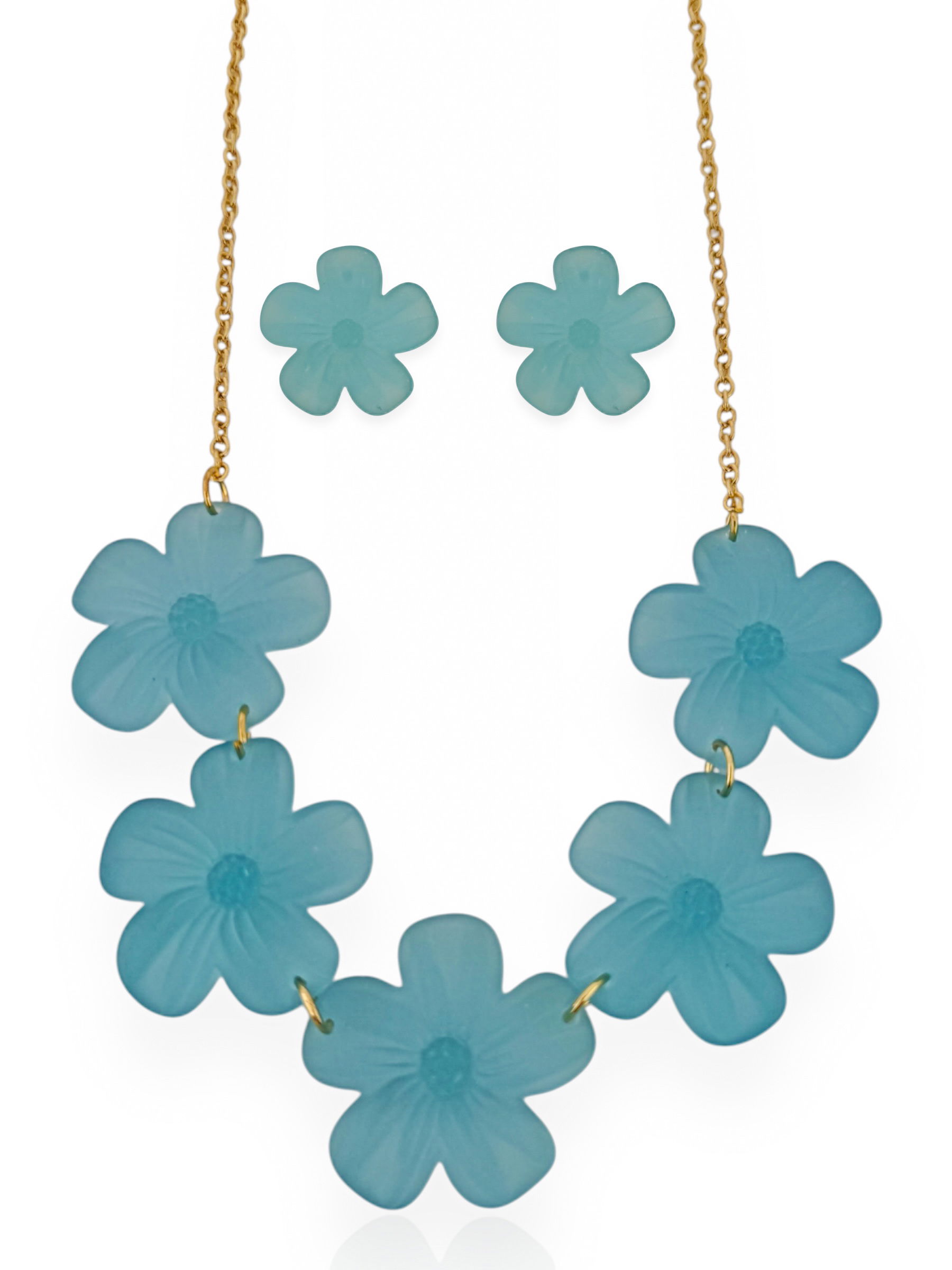 Conjunto de Colar e Brinco Folheado a Ouro 18k Flor de Resina Lisa