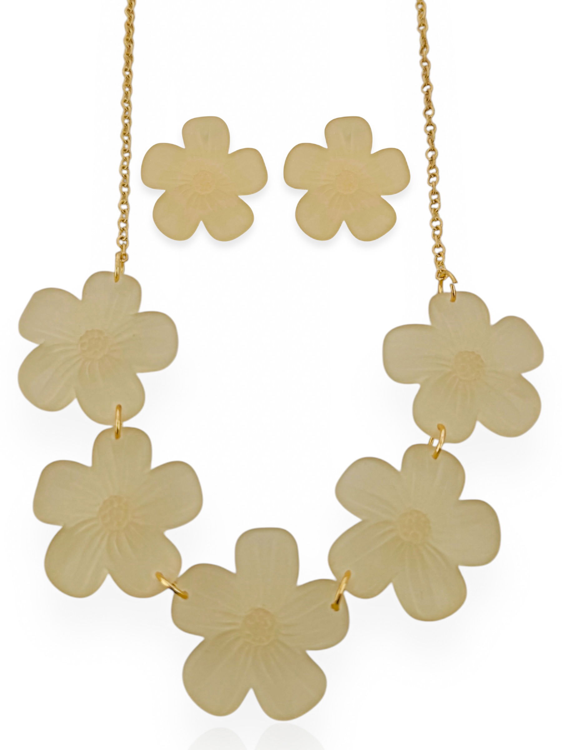 Conjunto de Colar e Brinco Folheado a Ouro 18k Flor de Resina Lisa