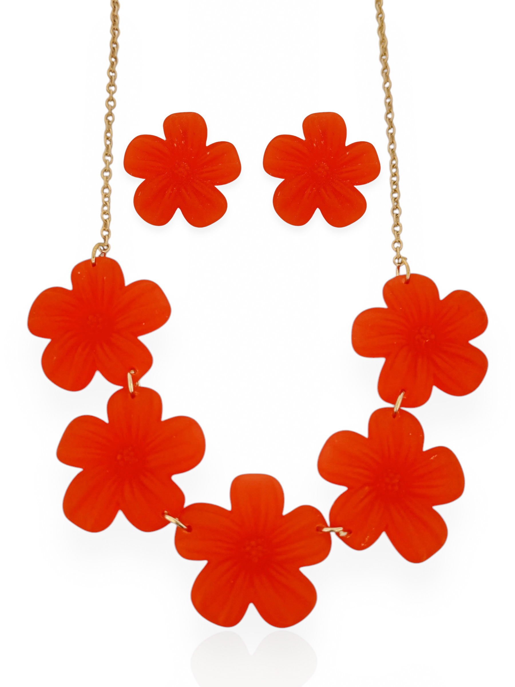 Conjunto de Colar e Brinco Folheado a Ouro 18k Flor de Resina Lisa