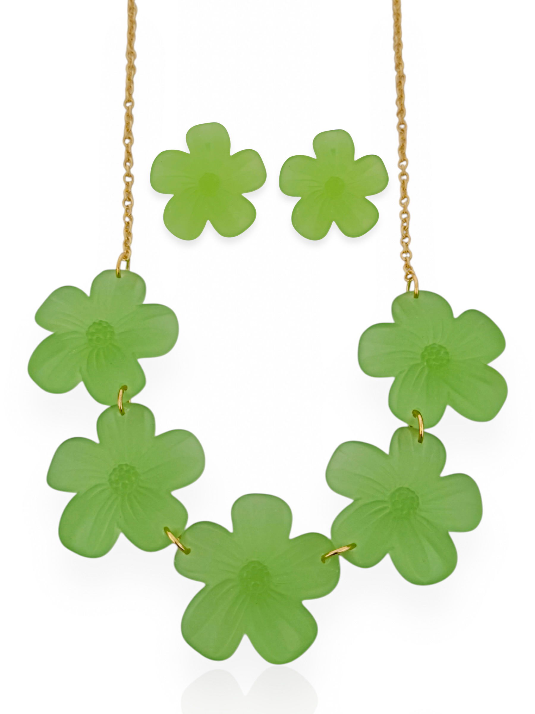 Conjunto de Colar e Brinco Folheado a Ouro 18k Flor de Resina Lisa