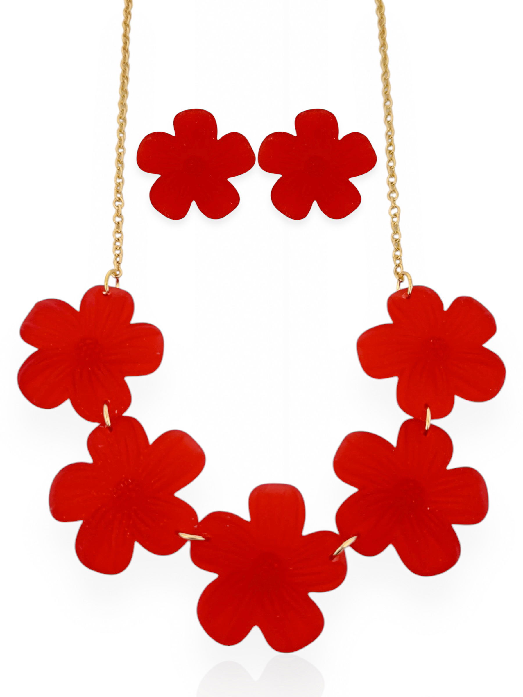 Conjunto de Colar e Brinco Folheado a Ouro 18k Flor de Resina Lisa