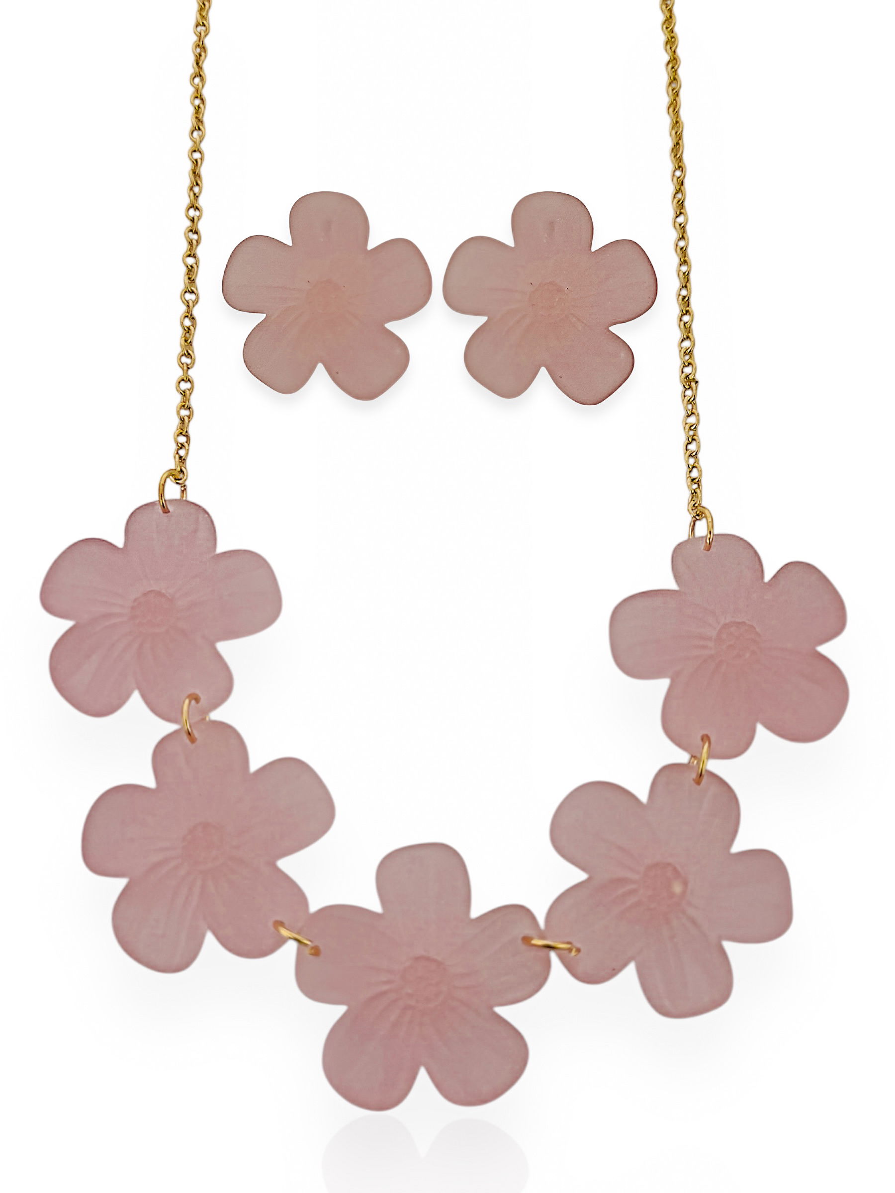 Conjunto de Colar e Brinco Folheado a Ouro 18k Flor de Resina Lisa