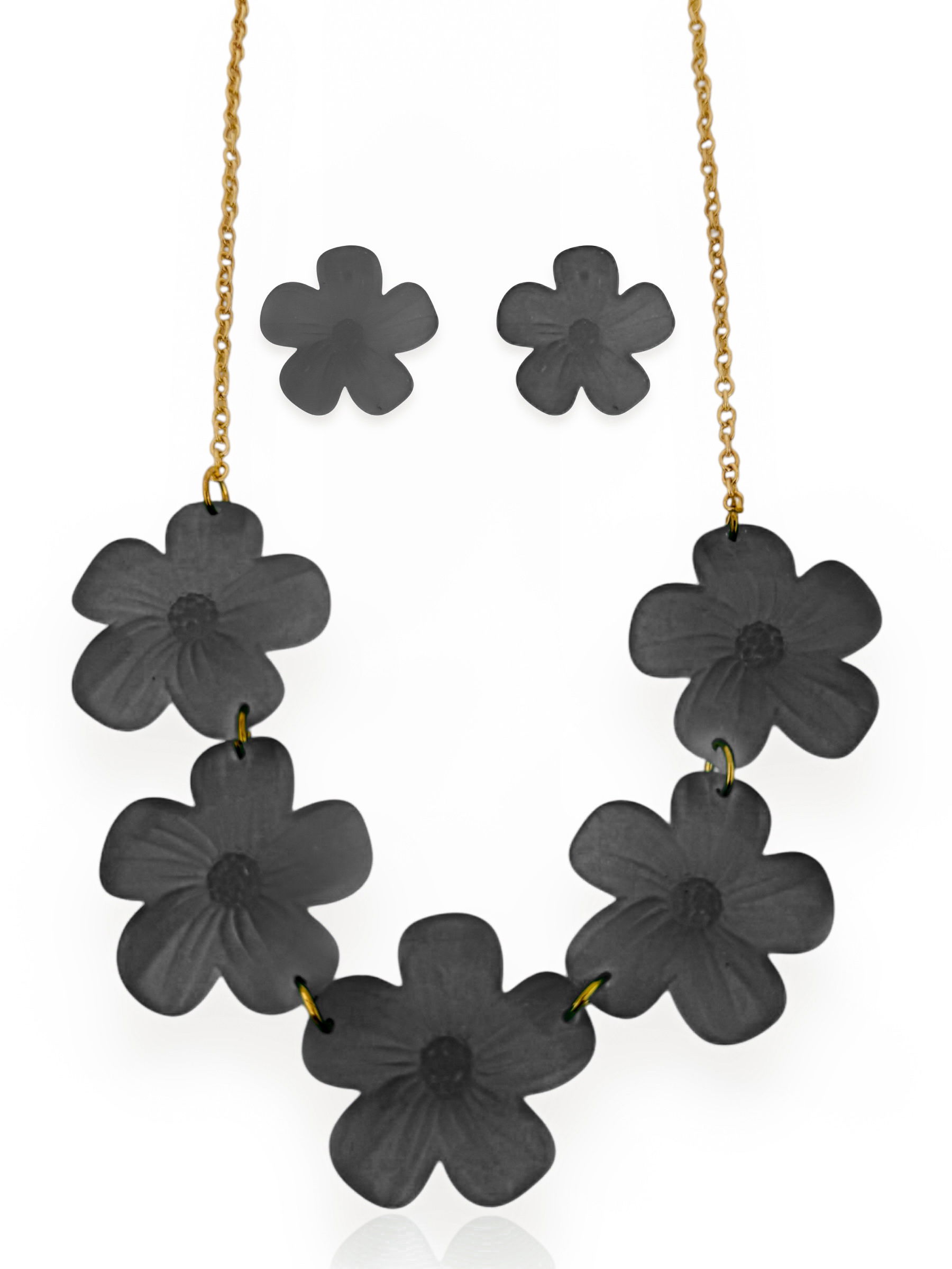 Conjunto de Colar e Brinco Folheado a Ouro 18k Flor de Resina Lisa