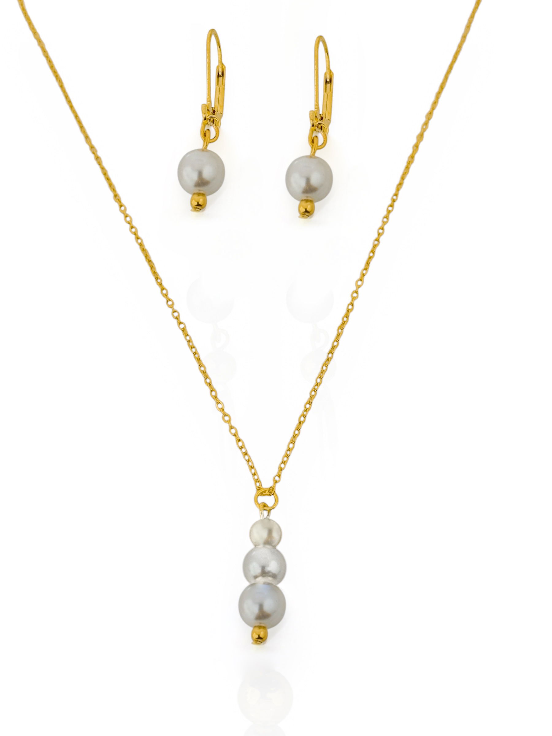 Conjunto de Colar e Brinco Folheado a Ouro 18k Pérolas Seguimentadas