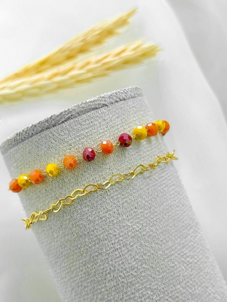Conjunto Duas Pulseiras Folheada a Ouro 18k Esferas Coloridas