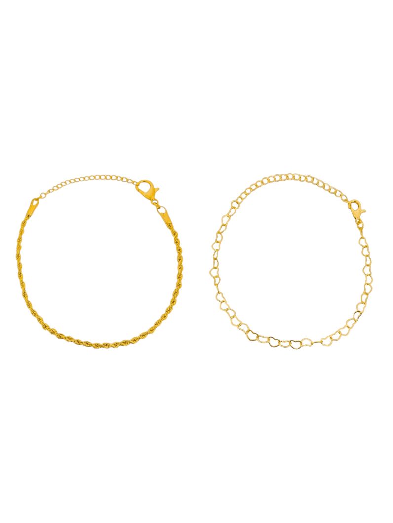 Conjunto Duas Pulseiras Folheado a Ouro 18k Cordão Baiano e Coração