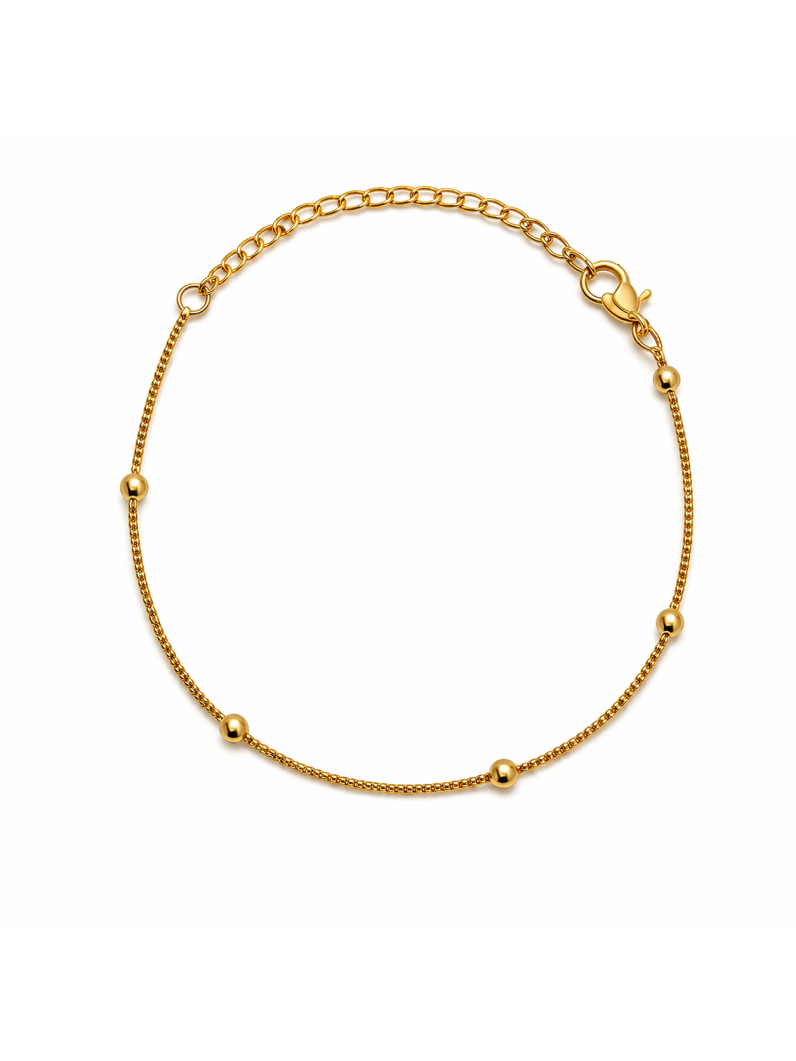 Conjunto Duas Pulseiras Folheado a Ouro 18k Cordão Baiano e Esferas