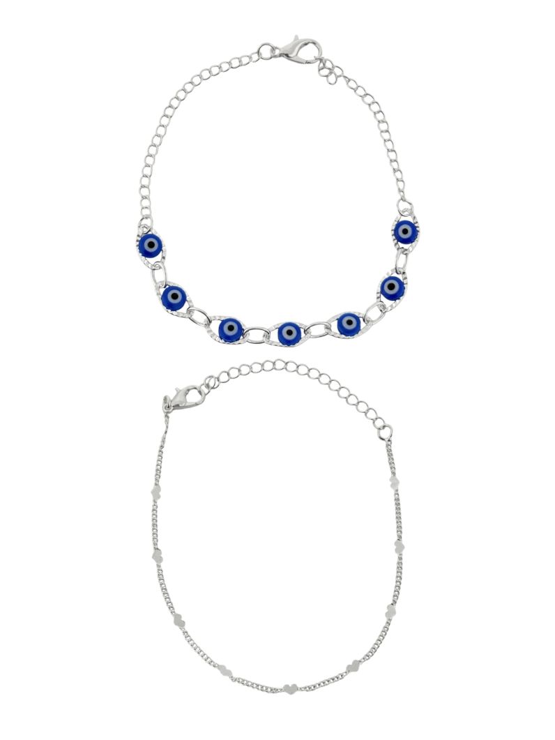 Conjunto Duas Pulseiras Folheado a Prata 925 Olho Grego