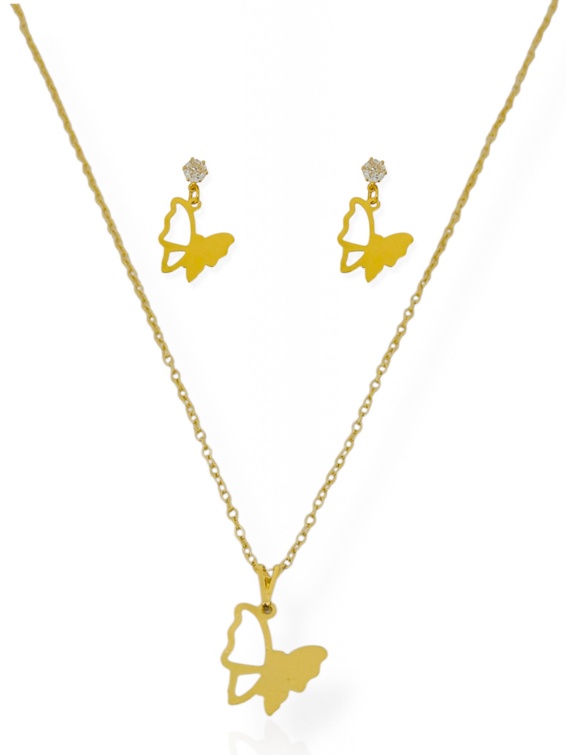 Conjunto Folheado a Ouro 18k Borboleta Lisa e Vazada