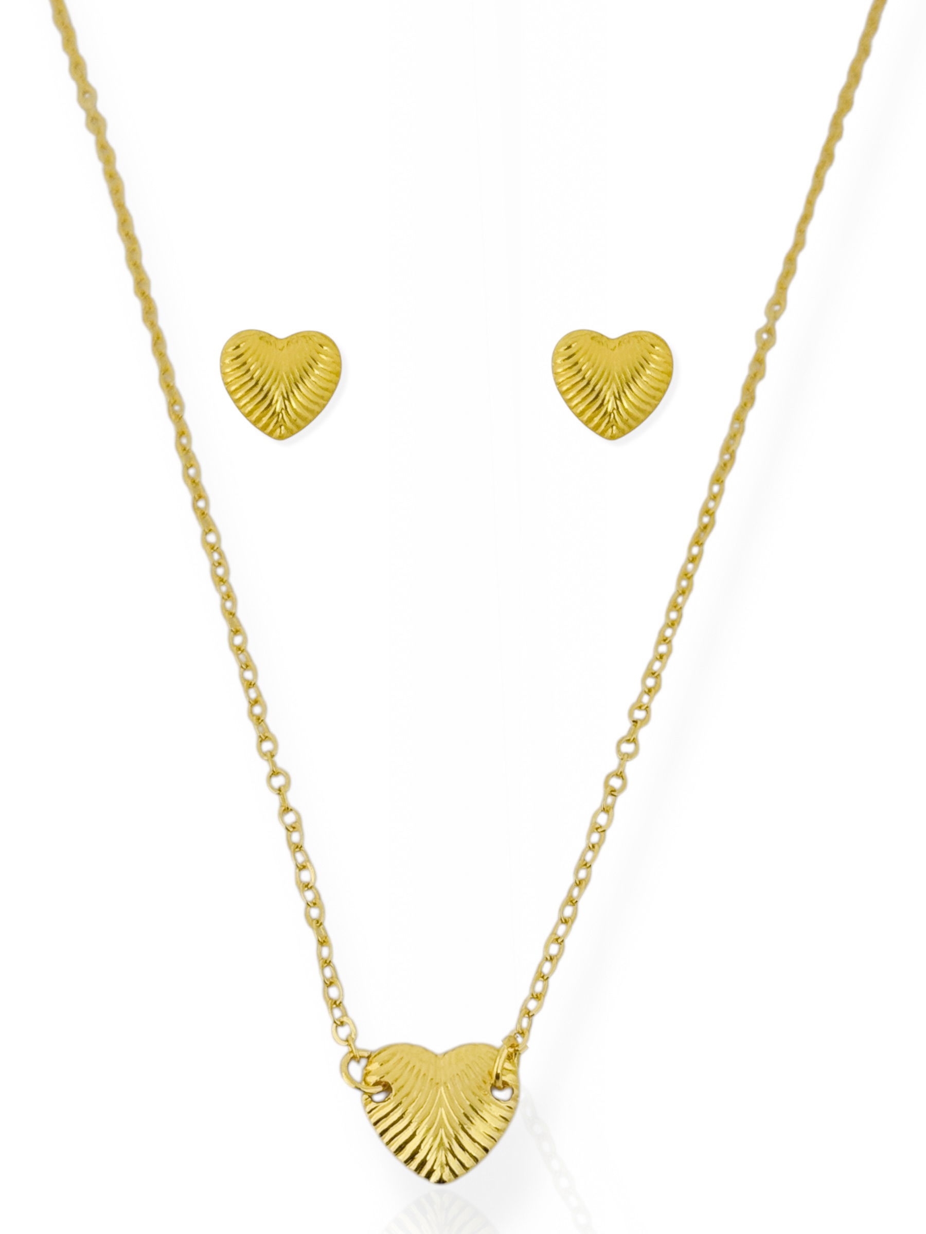 Conjunto Folheado a Ouro 18k Coração Detalhado