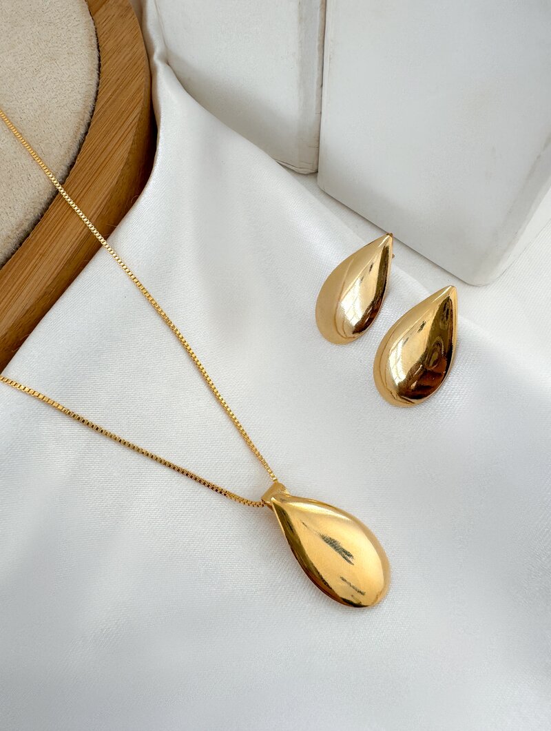 Conjunto Folheado a Ouro 18k Gota Lisa