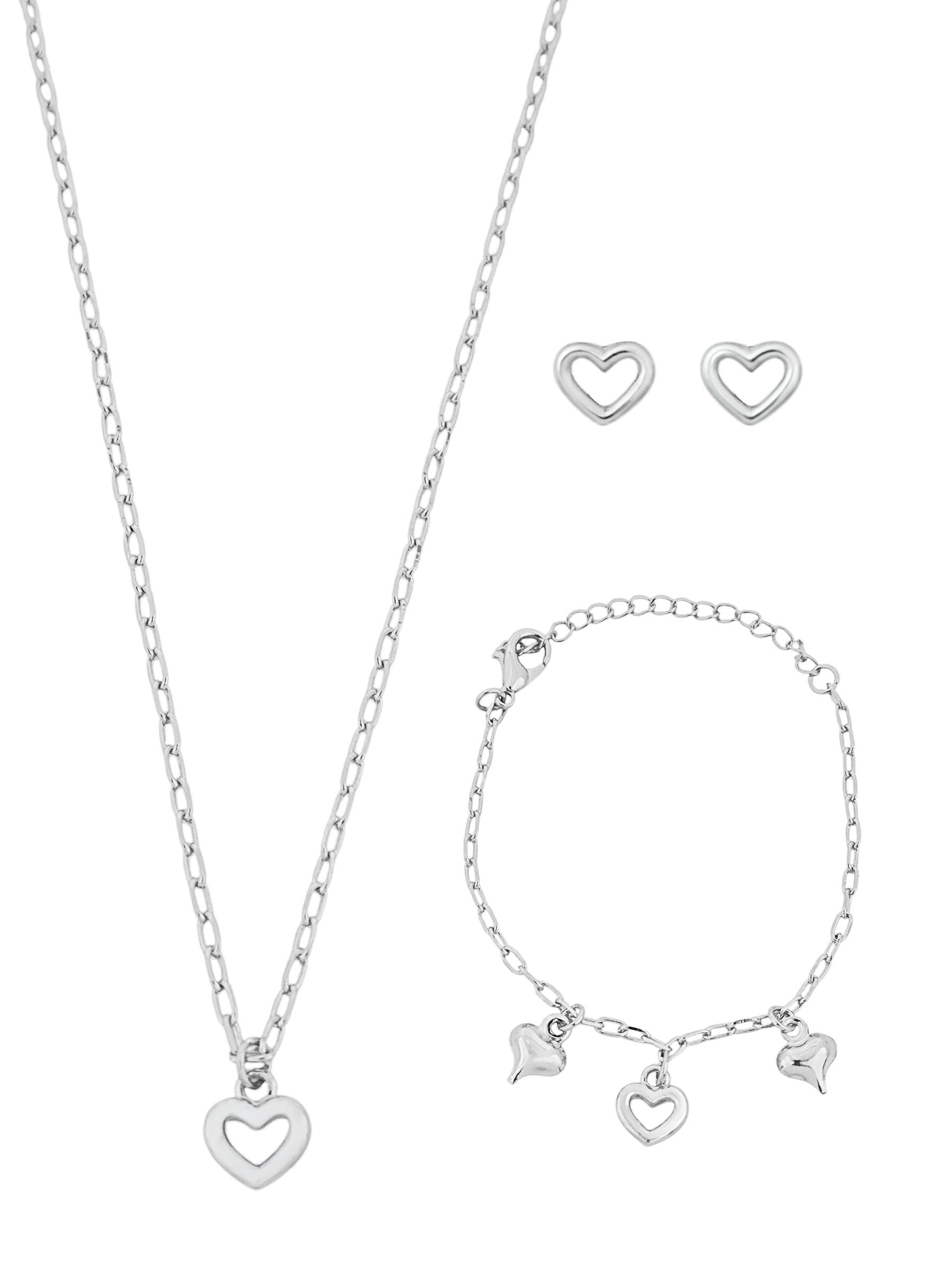 Conjunto Infantil Colar, Brinco e Pulseira Folheado a Ouro 18k Corações Vazado