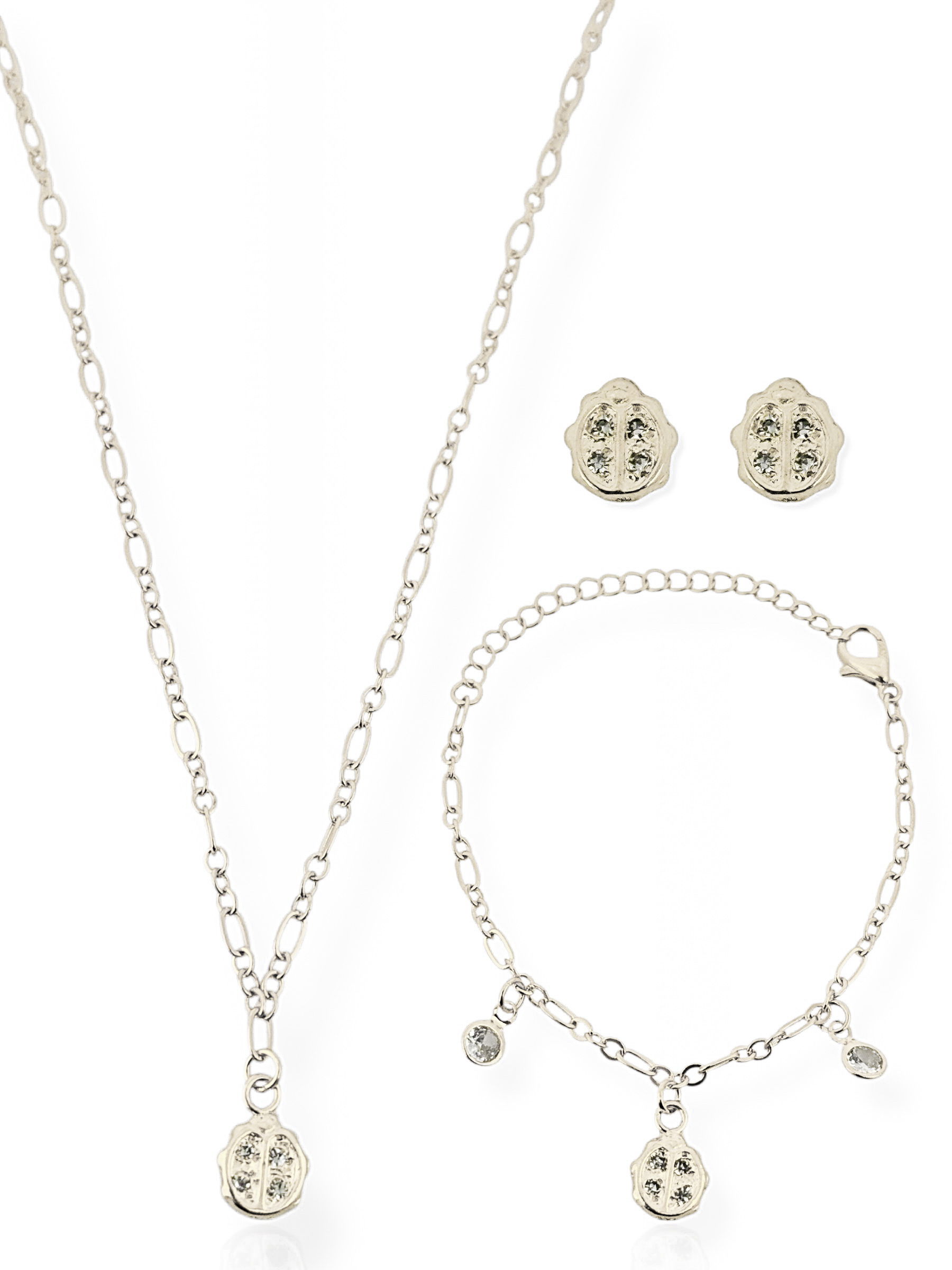 Conjunto Infantil Colar, Brinco e Pulseira Folheado a Ouro 18k e Prata Joaninha