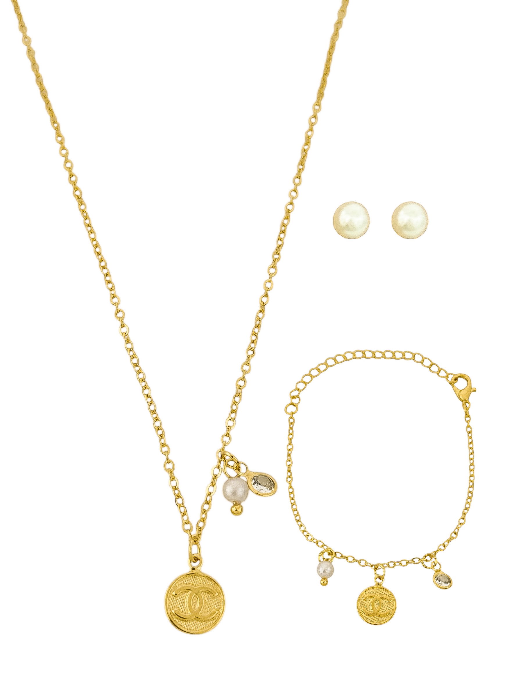 Conjunto Infantil Colar, Brinco e Pulseira Folheado a Ouro 18k e Prata Grandes Marcas