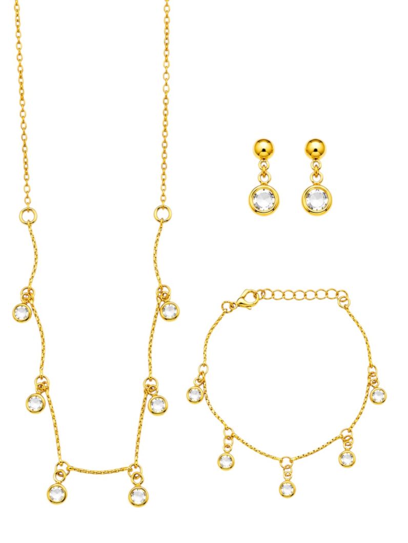 Conjunto Infantil Colar, Brinco e Pulseira Folheado a Ouro 18k Pontos de Luz