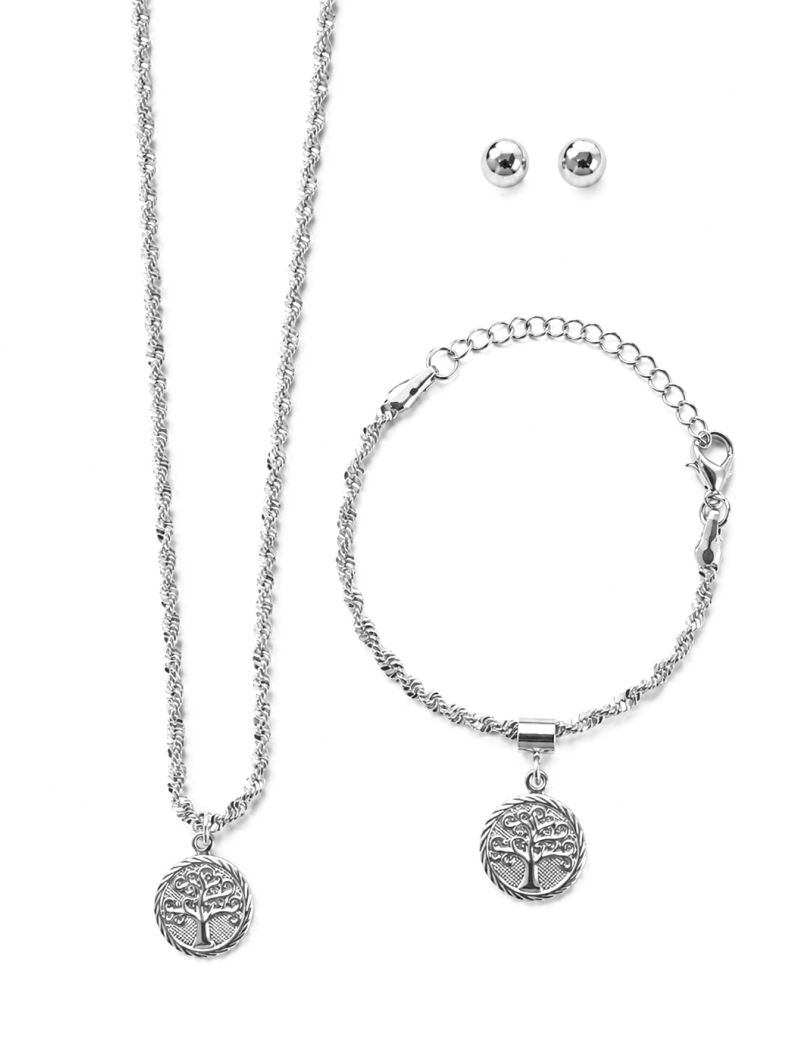 Conjunto Infantil Colar, Pulseira e Brinco Folheado a Ouro 18k e Prata Arvore da Vida