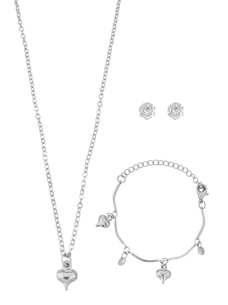 Conjunto Infantil Colar, Pulseira e Brinco Folheado a Ouro 18k e Prata Corações e Pontos de Luz