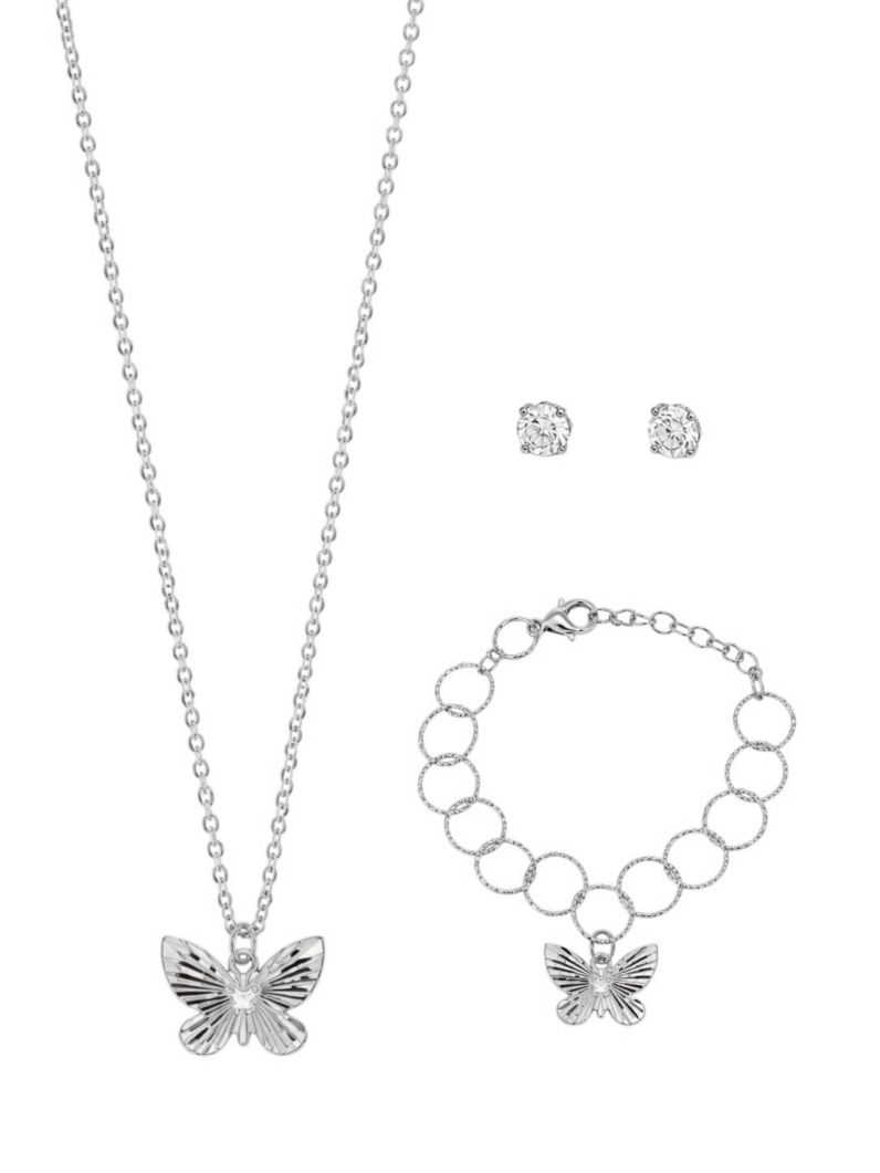 Conjunto Infantil Colar, Pulseira e Brinco Folheado a Ouro 18k e Prata Design Borboleta