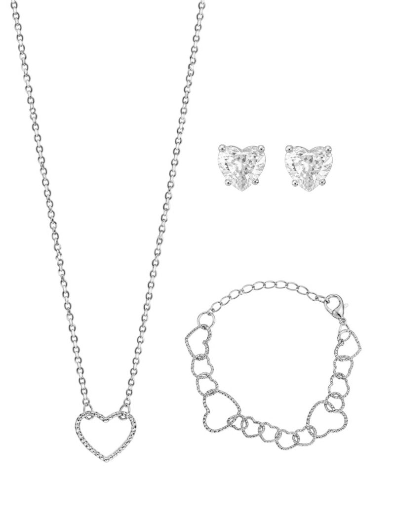 Conjunto Infantil Colar, Pulseira e Brinco Folheado a Ouro 18k e Prata Design Corações