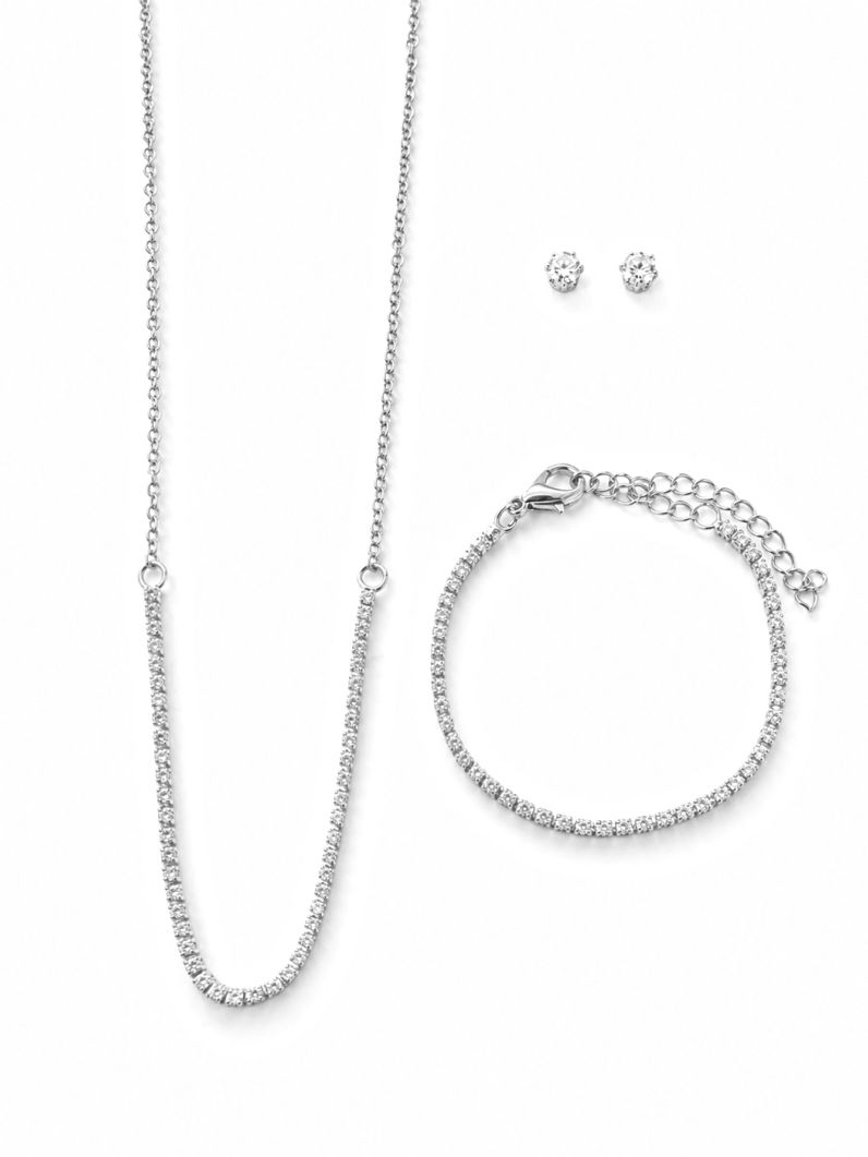 Conjunto Infantil Colar, Pulseira e Brinco Folheado a Ouro 18k e Prata Design Cravejado